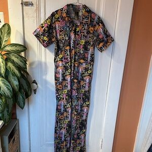 NooWorks Magic Mushroom Floral Jumpsuit with Short Sleeves